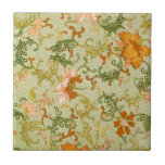 Vintage Chinese Ornament Jones Flowers   Tile<br><div class="desc">This intricate floral pattern is based on an illustration from Owen Jones's influential 1867 book, Examples of Chinese Ornament. The illustration features a beautiful repeating motif of stylized flowers and swirling vines in a striking palette of green and orange on a pale green background. The detailed and dynamic design is...</div>