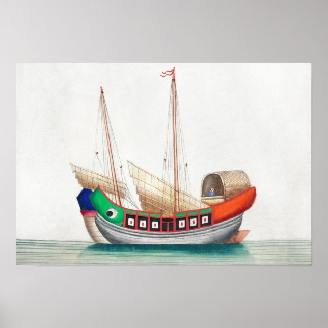Vintage chinese painting of a ship poster (Front)
