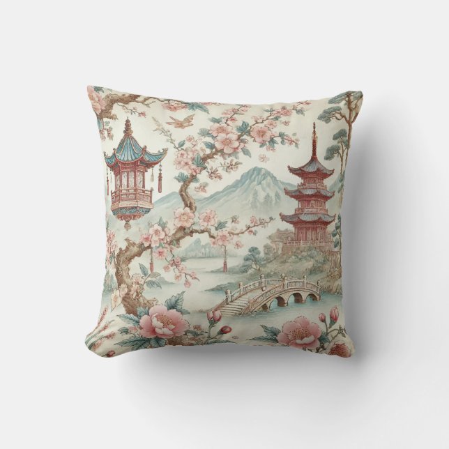 Vintage Chinese toile Throw Pillow (Front)