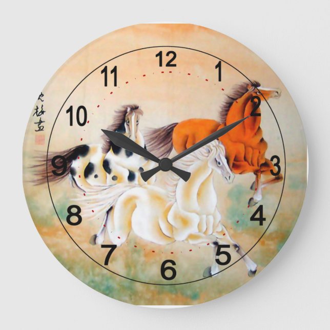 Vintage Chinese Wall Clock with Horse Motif (Front)