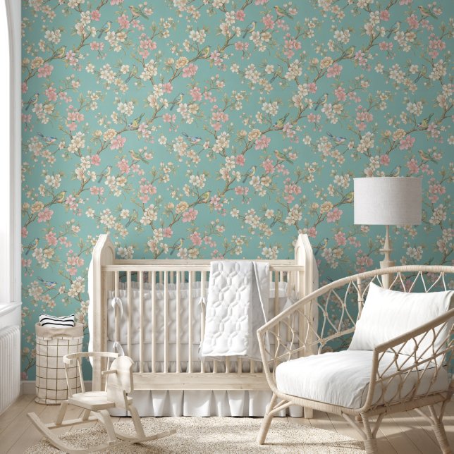 Vintage Chinoiserie Bird and Blossom Wallpaper (Kids)
