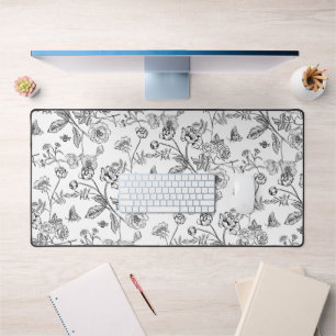 Vintage Chinoiserie Black Floral Pattern Desk Mat