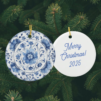 Vintage Chinoiserie Blue White Antique Plates Ceramic Ornament