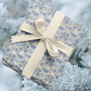 Vintage Chinoiserie Blue White Cream Christmas  Wrapping Paper