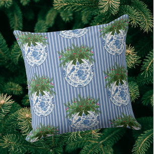 Vintage Chinoiserie Blue White Plates Holiday Throw Pillow