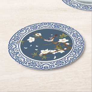 Vintage Chinoiserie Chinese Bird-flower Art Round Paper Coaster