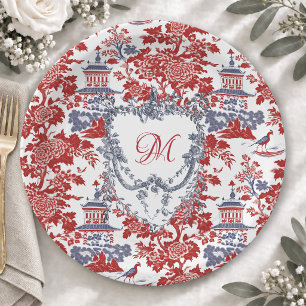 Vintage Chinoiserie Delft French Blue monogram Paper Plate
