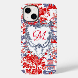 Vintage Chinoiserie Delft French red Blue monogram Case-Mate iPhone 14 Case