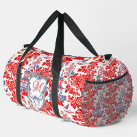 Vintage Chinoiserie Delft French red Blue monogram