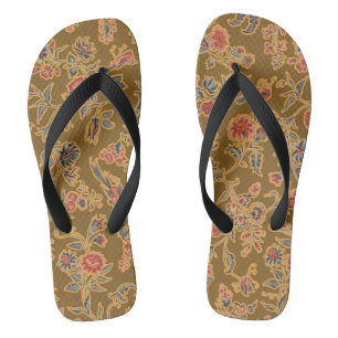 Vintage Chinoiserie Floral Brocade 18th Century  Flip Flops