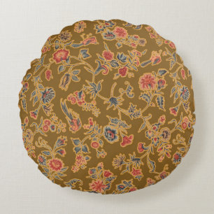 Vintage Chinoiserie Floral Brocade 18th Century  Round Pillow