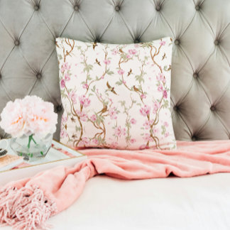 Vintage Chinoiserie Floral Throw Pillow