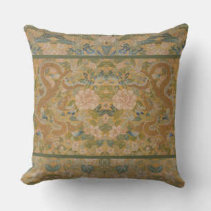 Vintage Chinoiserie Golden Dragon Tapestry Throw Pillow