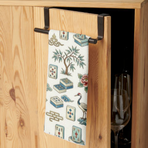 Vintage Chinoiserie Mahjong Tile Kitchen Towel
