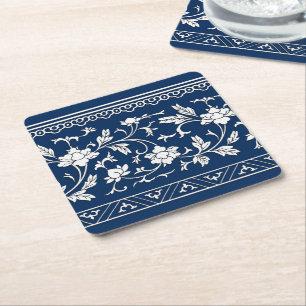 Vintage Chinoiserie Navy Floral Paper Coaster