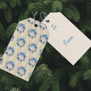 Vintage Chinoiserie Personalized Blue Wreath Gift Tags