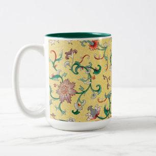 Vintage Chinoiserie Pink Peony Garden on Yellow Two-Tone Coffee Mug