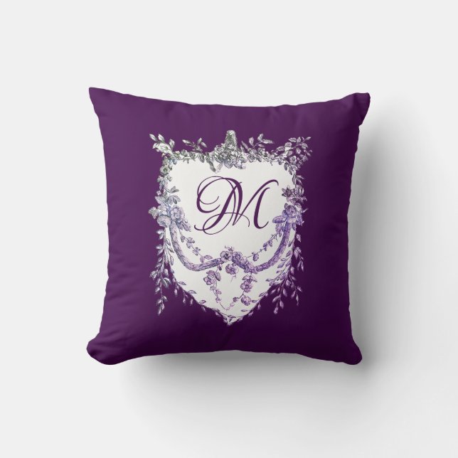 Vintage Chinoiserie purple monogram Throw Pillow (Front)