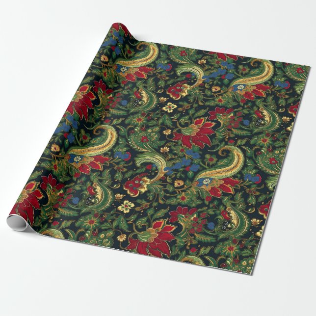 Vintage Chinoiserie Red Yellow Green Wrapping Paper (Unrolled)