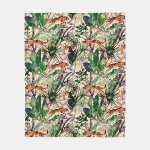 Vintage Chinoiserie Tropical Jungle Fleece Blanket