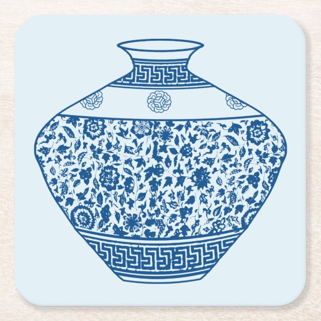 Vintage Chinoiserie Vase Ginger Jar Square Paper Coaster (Front)