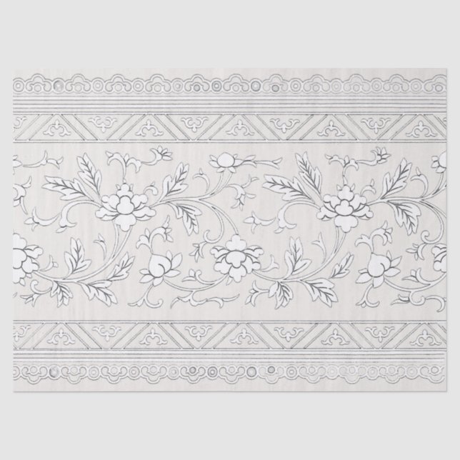 Vintage Chinoiserie White Floral Decoupage Tissue Paper (Front)