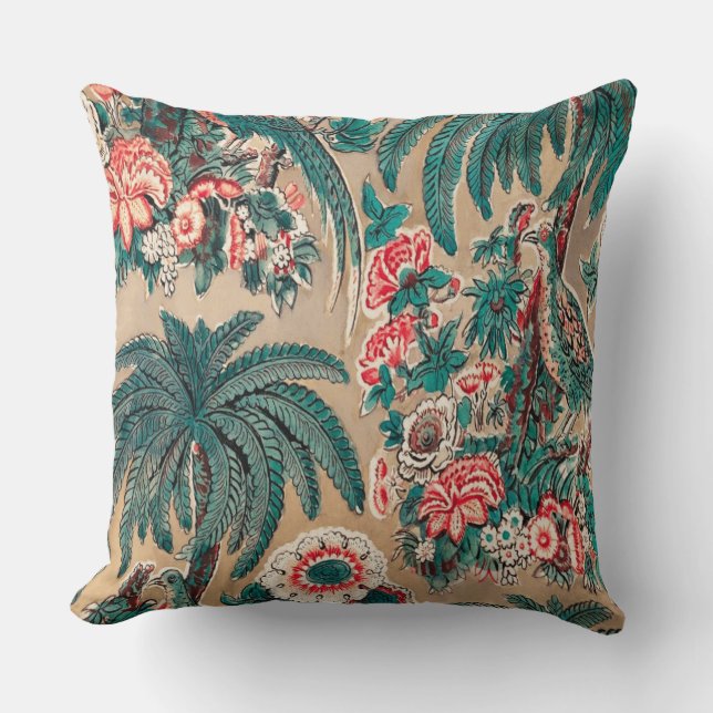 Vintage Chintz Floral Tropical Pattern Throw Pillow (Front)
