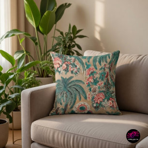 Vintage Chintz Floral Tropical Pattern Throw Pillow