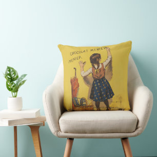 Vintage Chocolat Menier French Poster Bouisset Art Throw Pillow