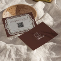 Vintage Chocolate Brown Lace Retro QR Code Wedding