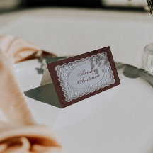 Vintage Chocolate Brown Lace Wedding Place Cards