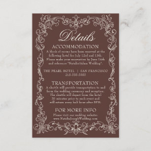 Vintage Chocolate Brown Old Money Wedding Details Enclosure Card