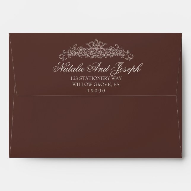 Vintage Chocolate Brown Old Money Wedding Envelope (Back (Top Flap))