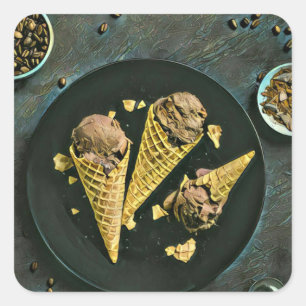Vintage chocolate ice cream cones square sticker