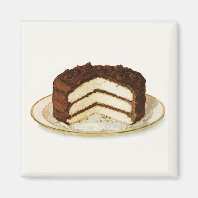 Vintage Chocolate Iced Layer Cake Fridge Magnet (Front)