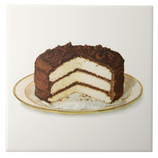 Vintage Chocolate Iced Layer Cake Tile (Front)
