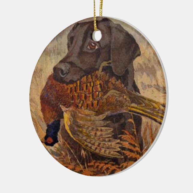 Vintage Chocolate Lab Hunting Ceramic Ornament (Left)