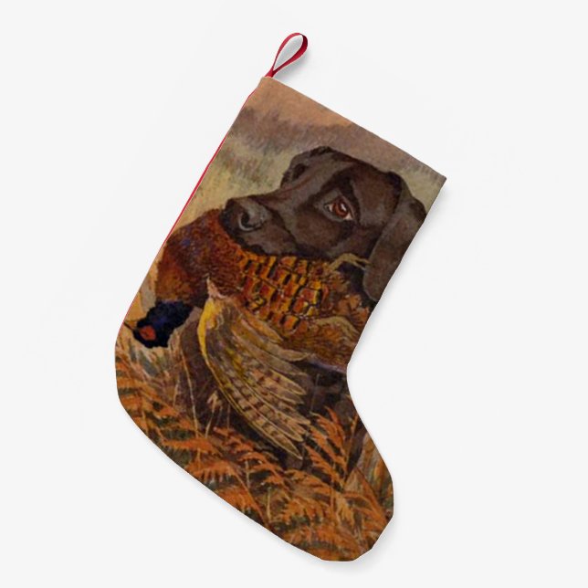 Vintage Chocolate Lab Hunting Small Christmas Stocking (Front (Hanging))