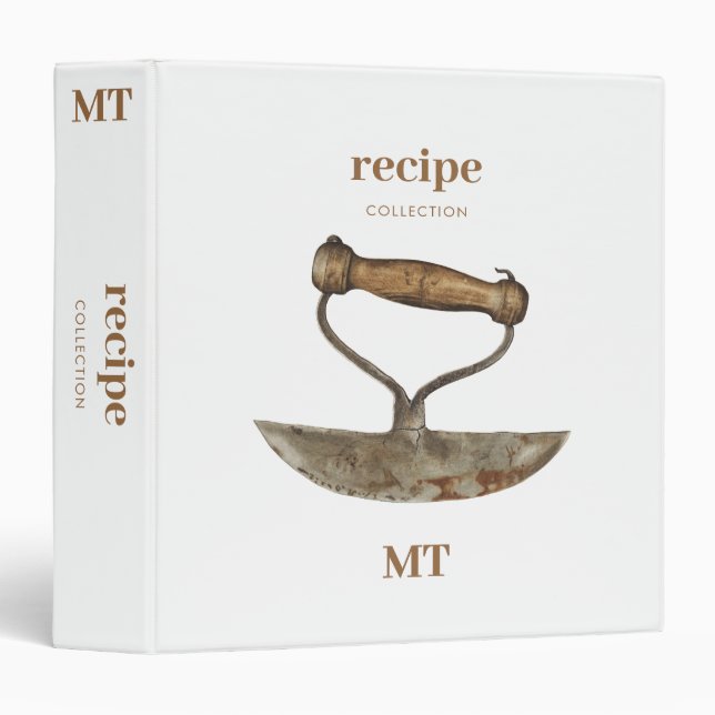 Vintage Chopping Knife Recipe Cookbook Monogram  Binder (Front/Spine)