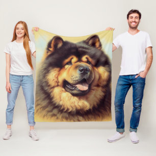 Vintage Chow-Chow Painting Fleece Blanket