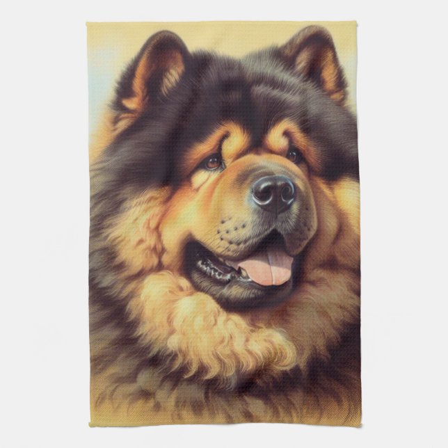 Vintage Chow-Chow Painting Kitchen Towel (Vertical)