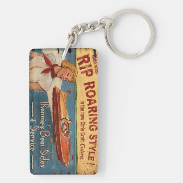 Vintage Chris Craft Wood Cobra Boat Advertisement Keychain (Back)