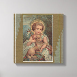 Vintage Christ Child Jesus with Cross & Lamb Canvas Print