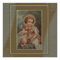 Vintage Christ Child Jesus with lamb & cross