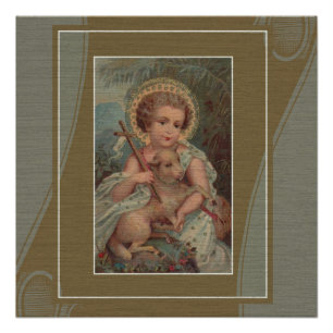 Vintage Christ Child Jesus with lamb & cross Poster