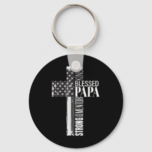 Vintage Christian Blessed Papa American Flag Fathe Keychain