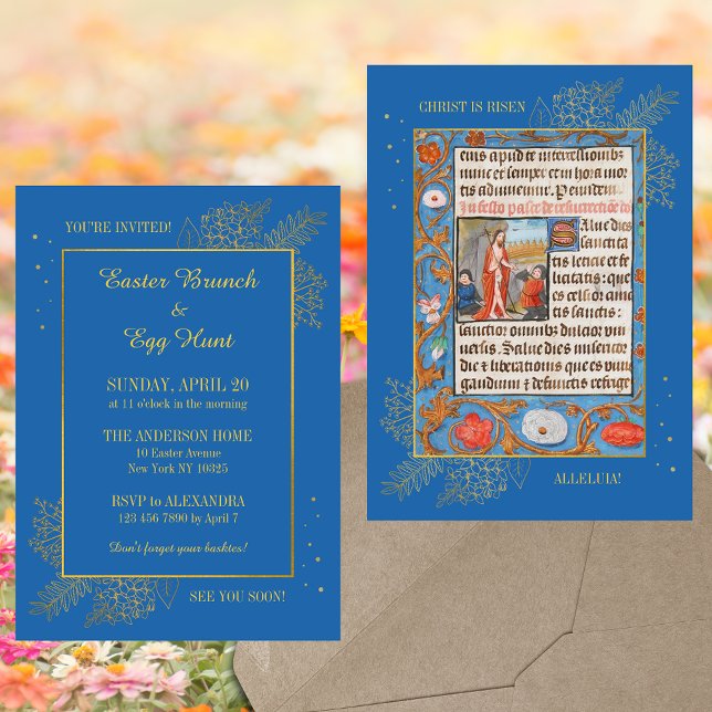 Vintage Christian Catholic Easter Brunch Egg Hunt Invitation (Vintage Medieval Manuscript Religious Christian Catholic Happy Easter Brunch Egg Hunt Invitation)