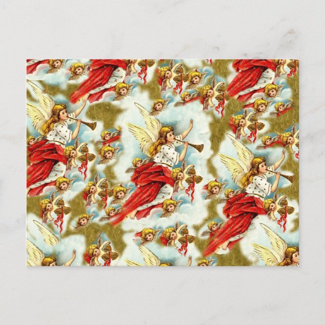 Vintage Christian Christmas Angels & cherubs Holiday Postcard (Front)