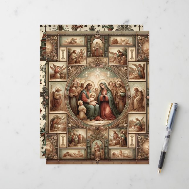 Vintage Christian Christmas Scrapbook Paper (Front/Back In Situ)