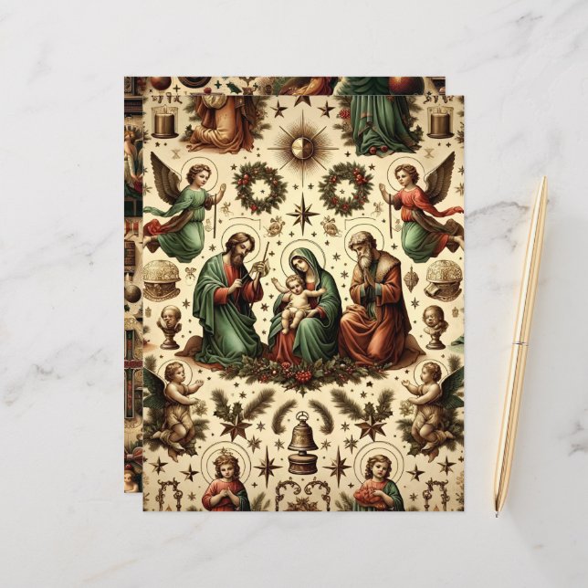 Vintage Christian Christmas Scrapbook Paper (Front/Back In Situ)
